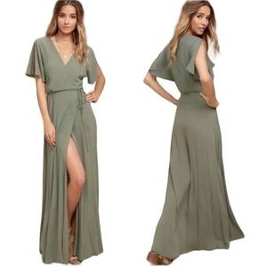 Lulus-City of Stars Sage Green Maxi Wrap Around Dress Size Large